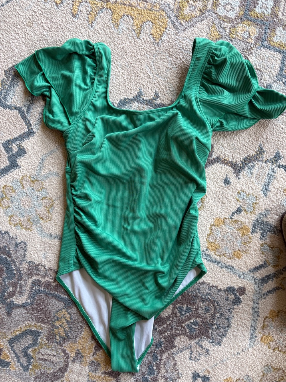 Green Puff-Sleeve One-Piece Swimsuit